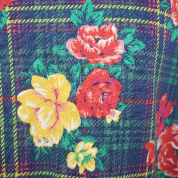 Vintage 90s Rainbow Tartan Plaid Rose Floral Pullover Sweatshirt - Picture 3 of 8